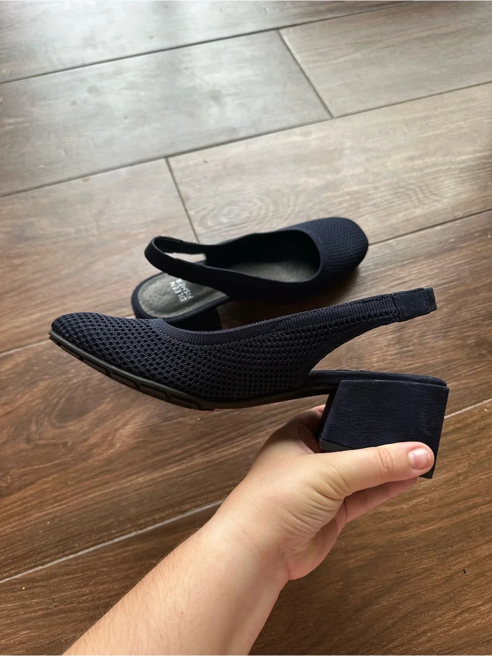 Eileen Fisher Navy Blue Yarn Knit Slingback Block Heel Pumps Size 8.5